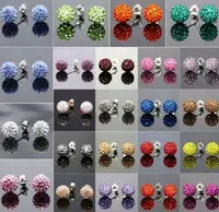 20pair/lot 10mm disco ball bead mixed white multicolor stainless steel Crystal Beads stud  earrings silver plated y3433 1