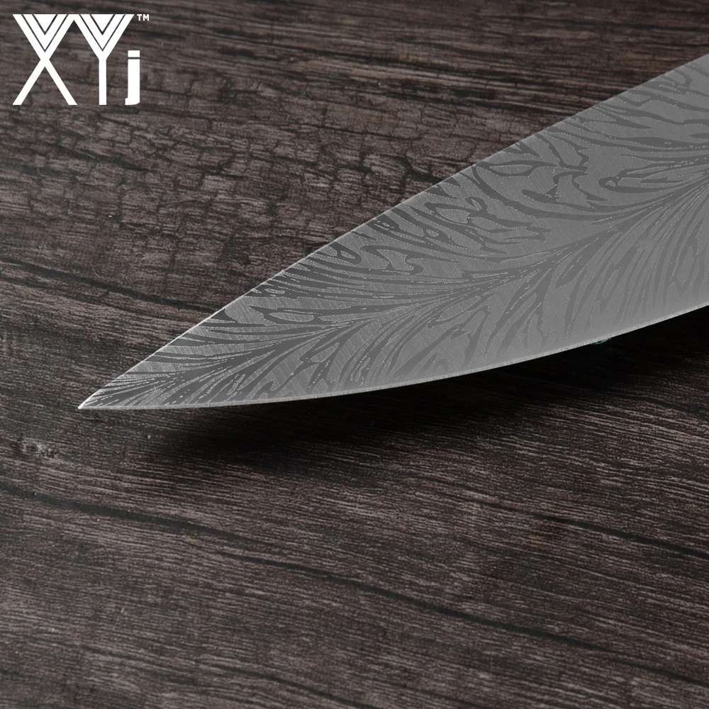 XYj нож из нержавеющей стали с красивым узором 7cr17, лезвие из нержавеющей стали, цветные кухонные ножи с деревянной ручкой, набор ножей из 8 предметов