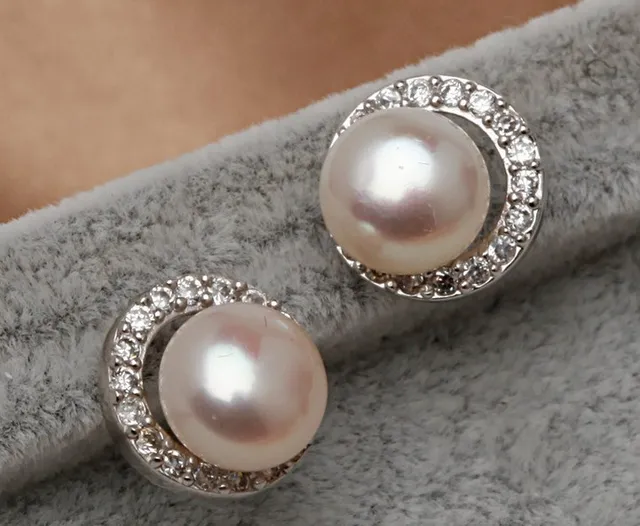 8 9mm Size Natural Real Pearl Earrings Cultured Wedding Bridal Stud 8 9mm Size Natural Real Pearl Earrings Cultured Wedding Bridal Stud Freshwater Fashion