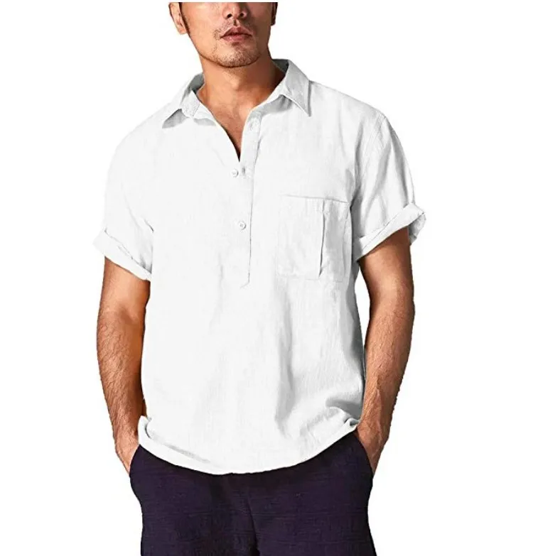 Повседневная мужская летняя облегающая футболка с коротким рукавом, льняная рубашка, качественный однотонный топ, блузка, размер m-xxxl