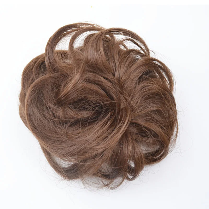 

5pieces jeedou Synthetic Brown Curly Chignon Hair Extension Women's Hair Accessories Rubber Band Hair Bun Natual Hairpieces
