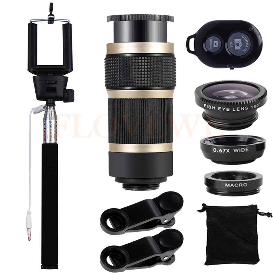 New 10in1 Mobile lenses For iPhone 7 6 6s Plus 5 5s Smartphone 8X Zoom Telephoto Lentes Fisheye Wide Angle Macro Fish eye Lens