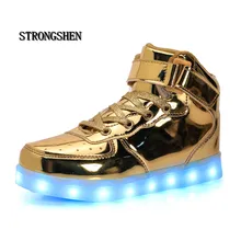 Strongshen sapatos infantis, sapatos para crianças, casuais e meninos, meninas, com carregador usb, luz, dourado, 2018 prata