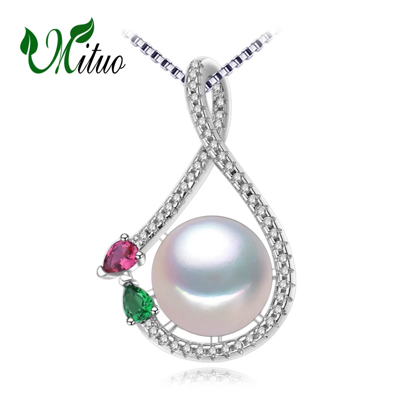 

MITUO bohemia necklaces & pendants,natural pearl cages charms for women,fashion style 925 Silver Necklace,pearl Emerald pendant