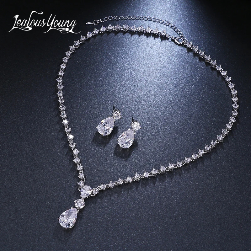 Luxury Water Drop Zirconia Wedding Jewelry Sets Indian Gold Color Jewellery Set for Women Gift Party Bridal | Украшения и