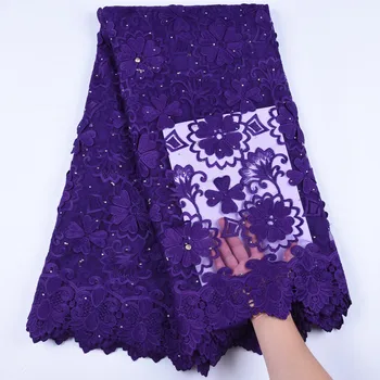 

Latest Applique 3d Milk Silk Lace Fabric 2019 High Quality Purple French Lace Nigerian African Tulle Lace Fabric For Dress 1642