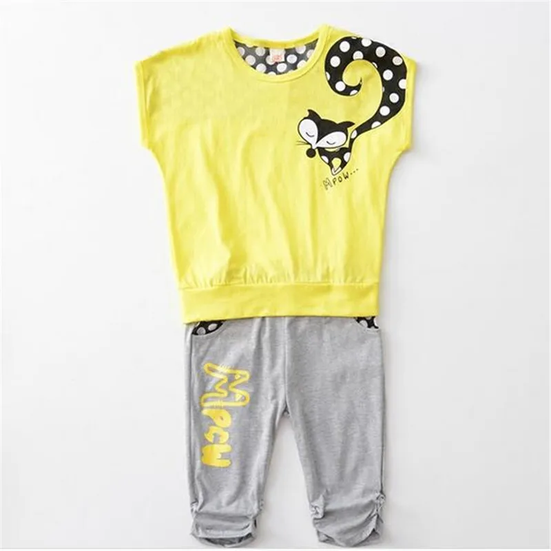 

New Arrival Baby Girls Summer Children's Sets Cartoon Fox Printed T-shirt And Pant 2 Piece Sets Sport Casual Fashion Tracksuit