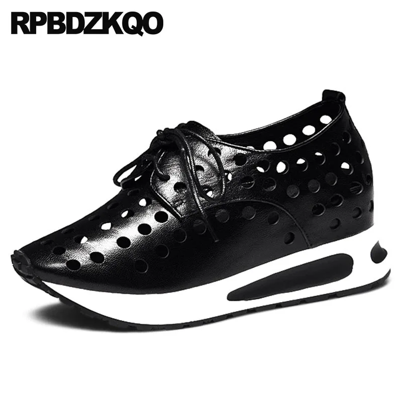 Qualité Évider Sneakers De Hauteur Appartements Chaussures Croissante Formateurs Noir blanc Respirant Sandales Femmes Ascenseur Haute Designer 2018 Luxe pGqUSVMz