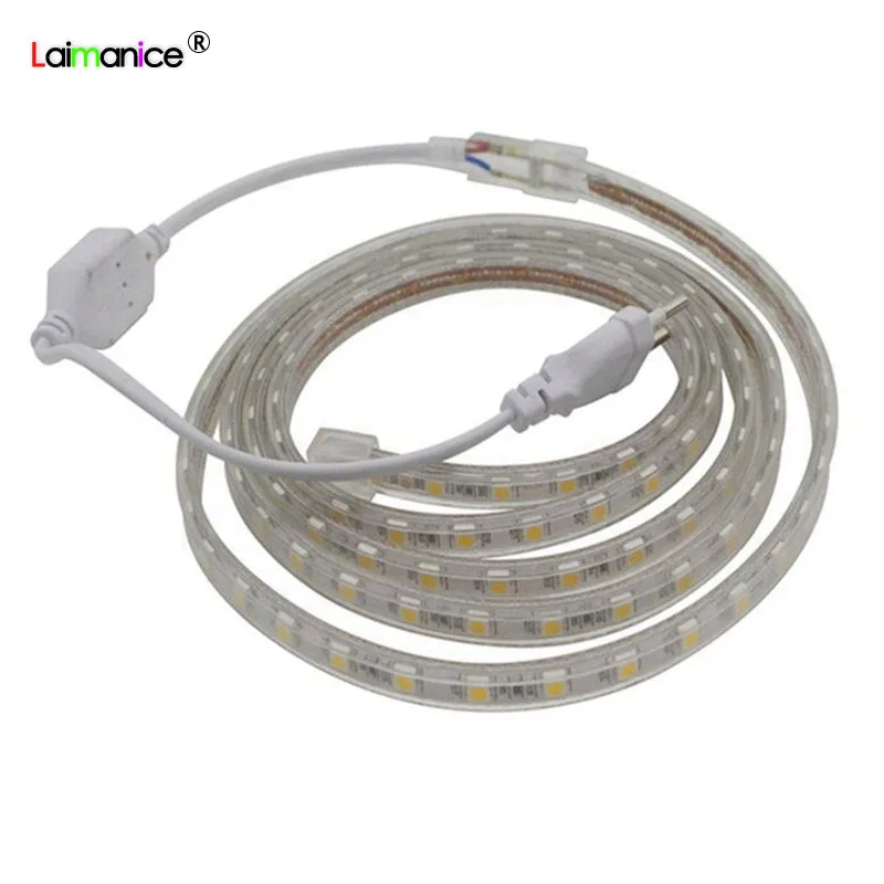 

SMD 5050 AC220V LED Strip Flexible Light 60leds/m Waterproof With EU Plug Outdoor Decor 1M 2M 3M 5M 10M 15M 25M 50M 100M Drop