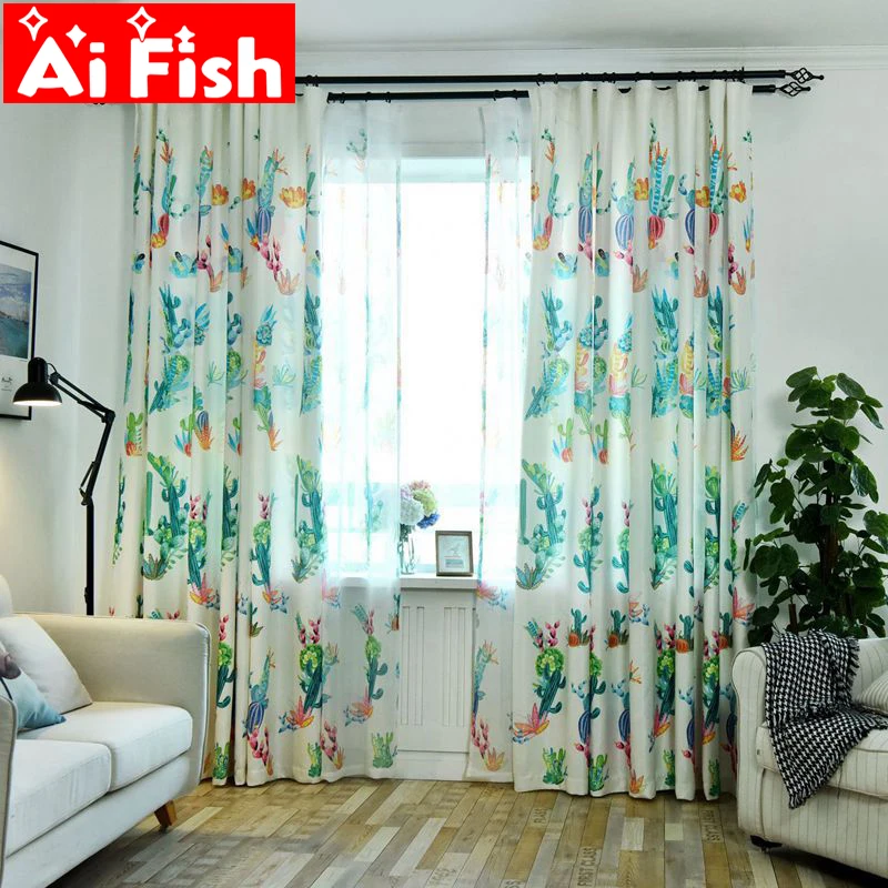 

Simple Modern Nordic Plant Personality Curtains For Living Room New Creative Cactus Pattern For Children Bedroom Tulle P212-30