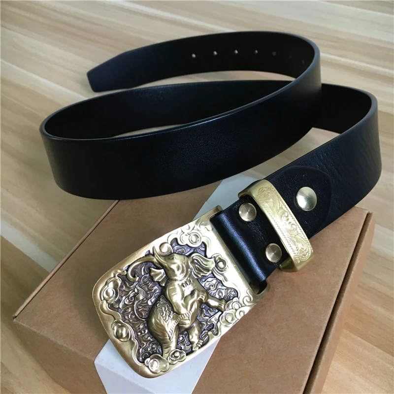Mens Belts Luxury Elephant Belt Buckle Genuine Leather Men Belt Wide