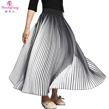 Yuxinfeng S-4XL женские длинные плиссированные юбки летнего размера плюс Boho пляжная шифоновая юбка макси с высокой талией в черно-белую полоску для женщин