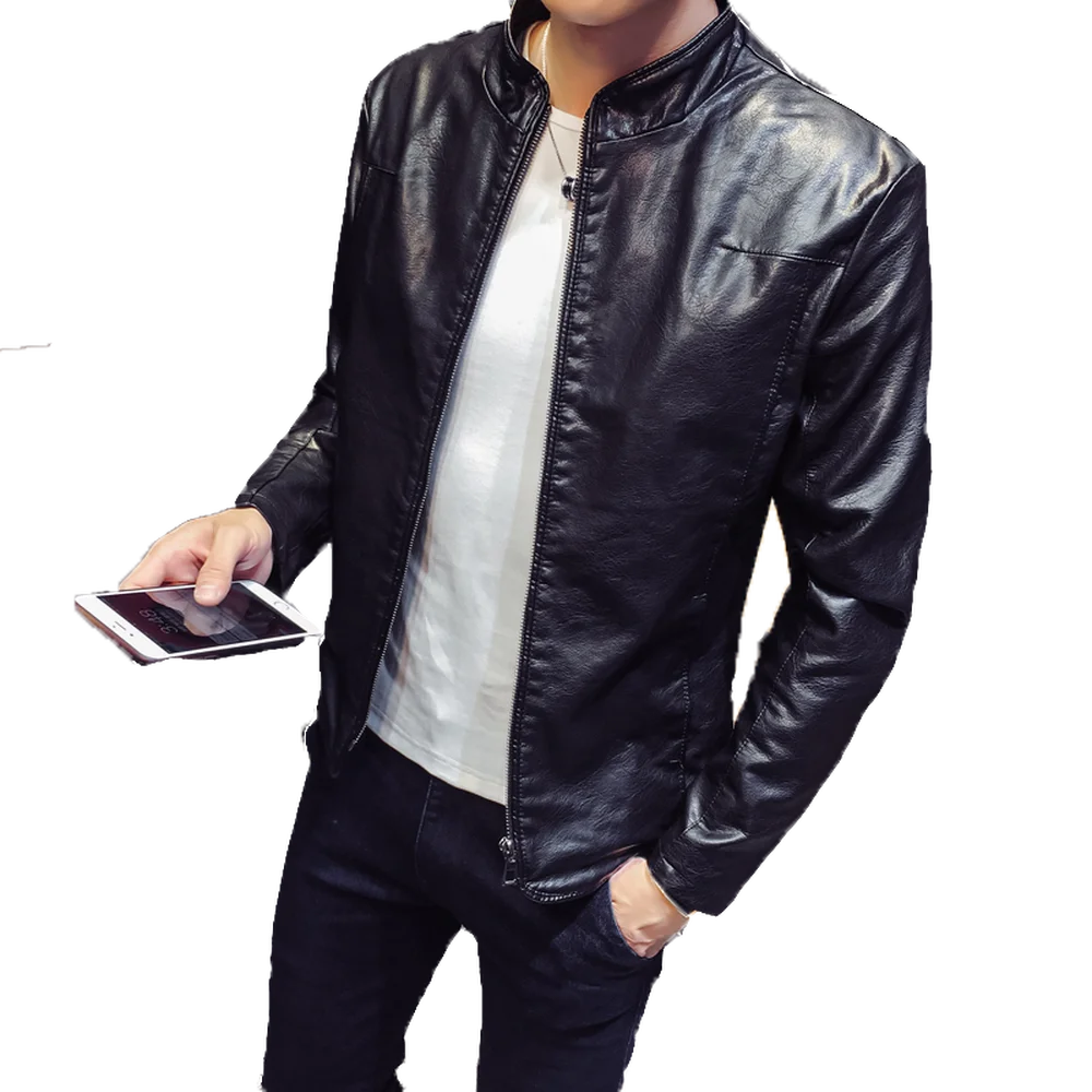 Motorcycle Leather PU Jackets Men Autumn Zippered Long Sleeve Jackets