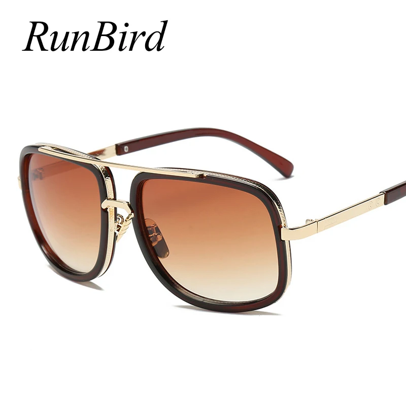 RunBird Квадратные Солнцезащитные очки женские роскошные брендовые дизайнерские золотые металлические оправы Oculos высокое качество коричневые солнцезащитные очки для мужчин 1230R