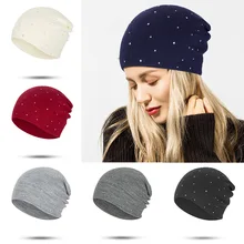Evrfelan, модная дизайнерская женская зимняя шапка бини, стразы, вязанная шапка бини, Женская однотонная шапочка gorros