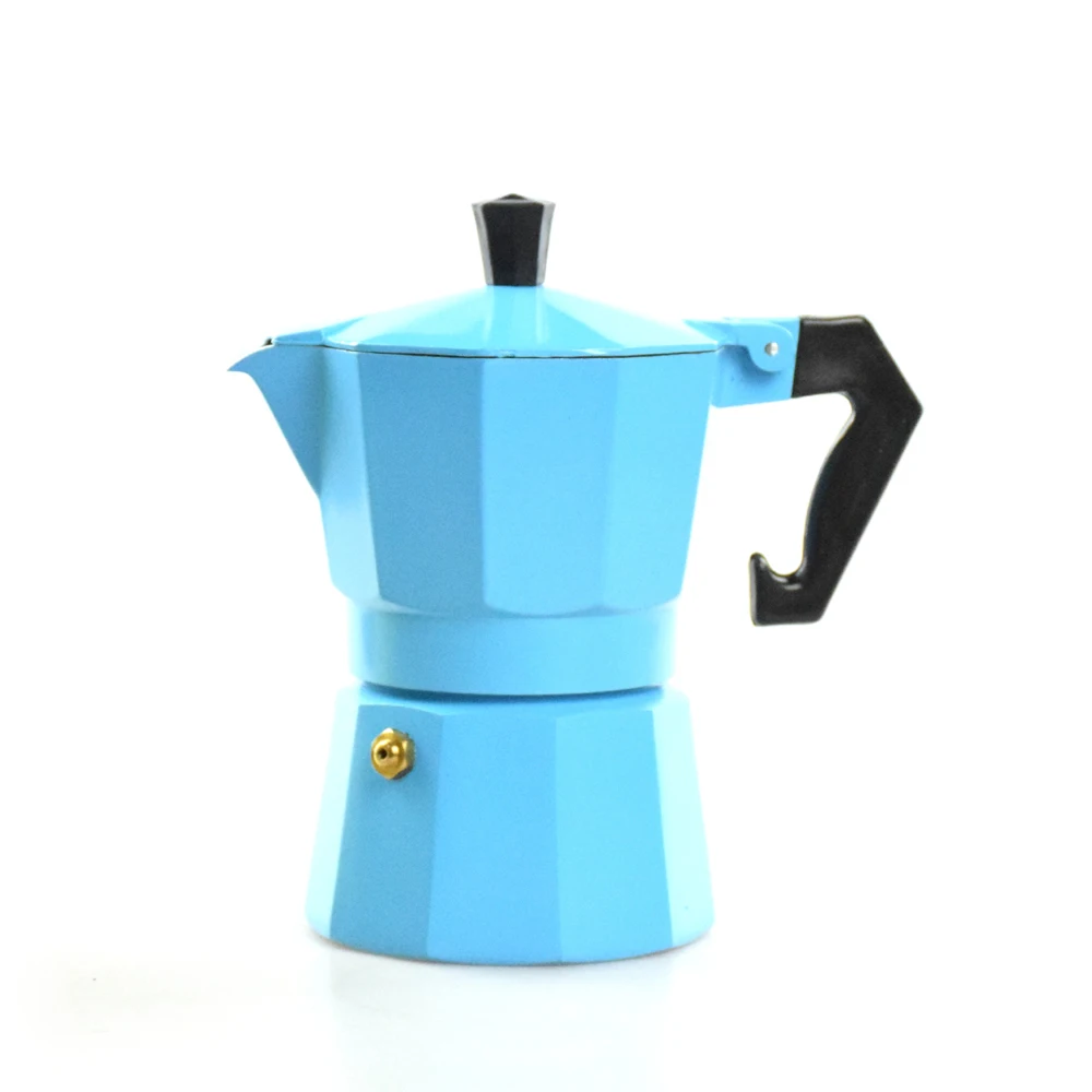 Синий Эко кофе алюминий кофе Moka горшок 100 мл Итальянская Кофеварка эспрессо кофе Перколятор красочные бариста инструменты - Цвет: Синий