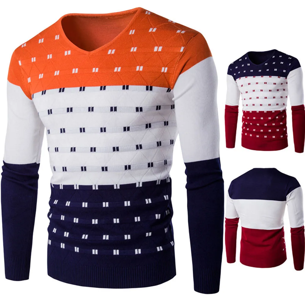 KLV 2018 осень-зима Slim Fit пуловеры Для мужчин ромбовидным рисунком v-образным вырезом тянуть Homme Рождественские свитера St3