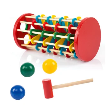 

New Sale Wooden Toy Colourful Pound Puzzle Roll Wooden Tower With Hammer Rolling Off Ladder Baby Toys Multicolour Baby Toys Gift