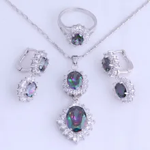 Estética Color Mystic Topaz y Zirconia Cúbico Plateado Sistemas de La Joyería de Imitación para Los Anillos de Bodas Tamaño 6/7/8/9 H0059