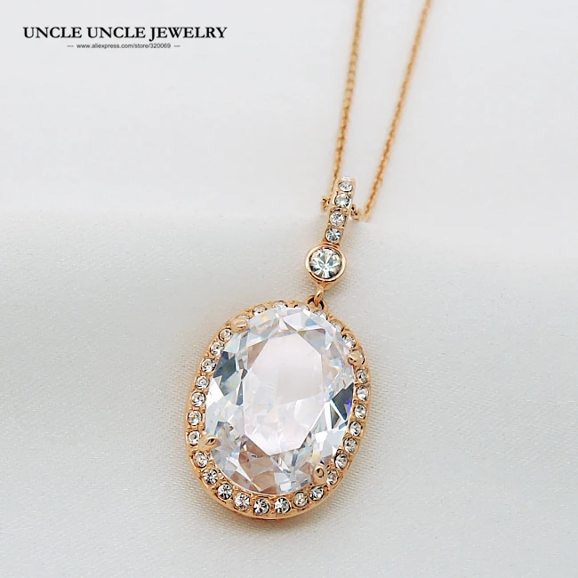

Ultra-big Rose Gold Color Royal Oval Top Class Clear Cubic Zirconia Jewelry Luxury Woman Pendant Necklace Wholesale