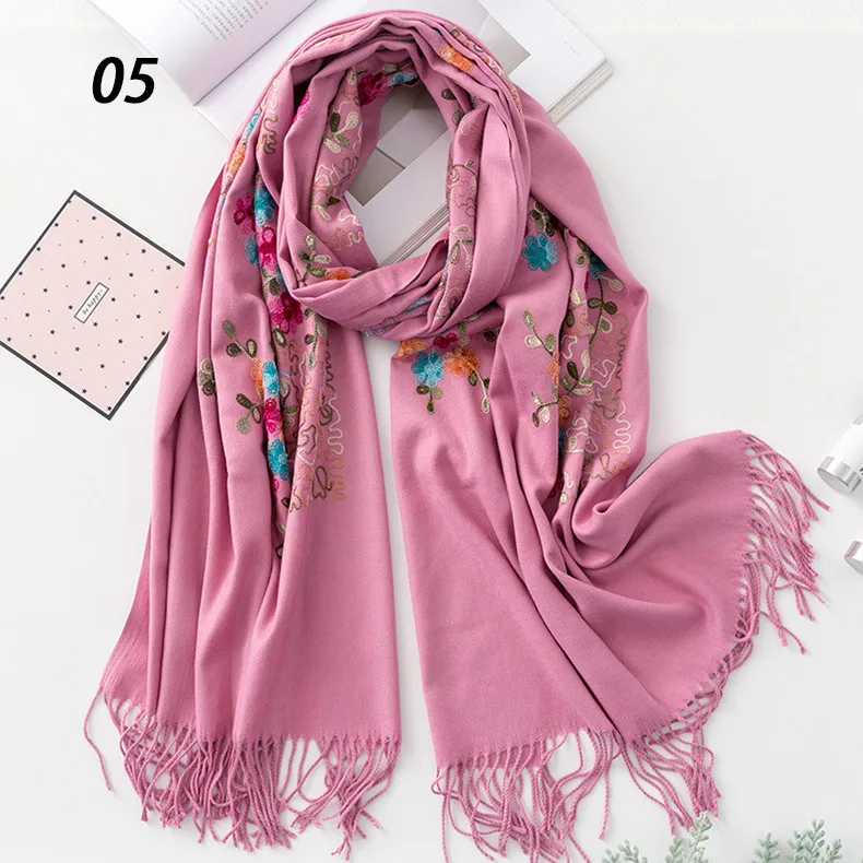 Новинка, Sparsil, стильный Для женщин зимние кашемировые шарфы теплый с кисточкой, с цветами и вышивкой шаль для отдыха пашмины 70x200 длинный шарф хиджаб - Цвет: 05 Pi Pink Scarf