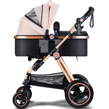 

High Landscape Baby Stroller Can Sit And Lie baby pram can Foldable Umbrella Carts Big Rear Wheel stroller with baby tray