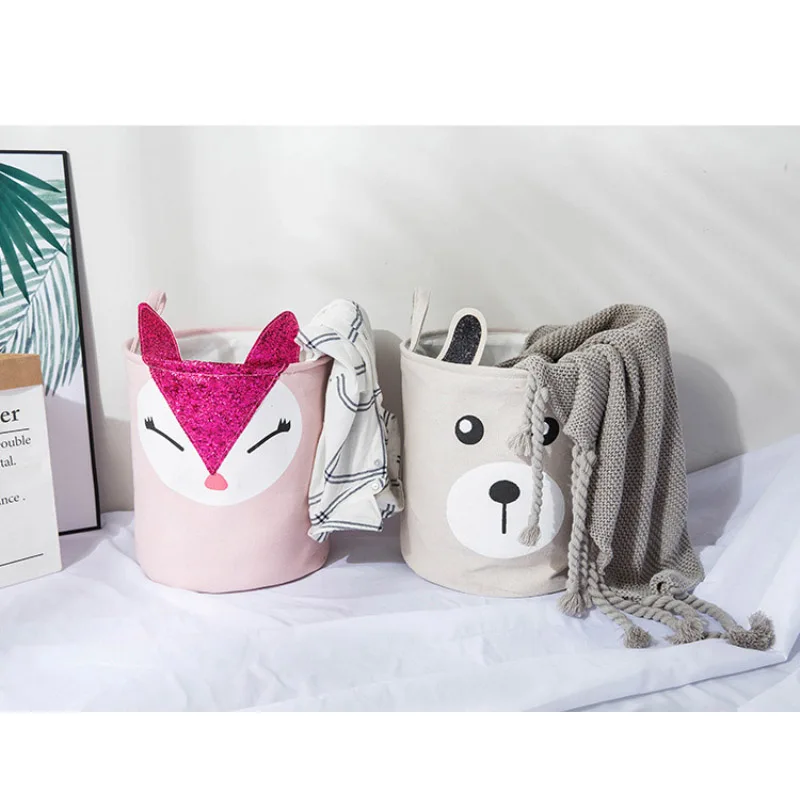 

Cartoon Waterproof Laundry Basket Cotton Linen with Handle Dirty Clothes Sundries Storage Bucket Folding Toys Storage Basket