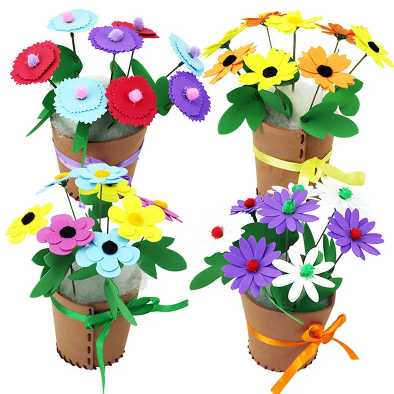 

4pcs Children DIY Handmade Flower Toys/ Kids Child Creative DIY Flowers with Pot for Learning and Educational Toys, Free Shippin