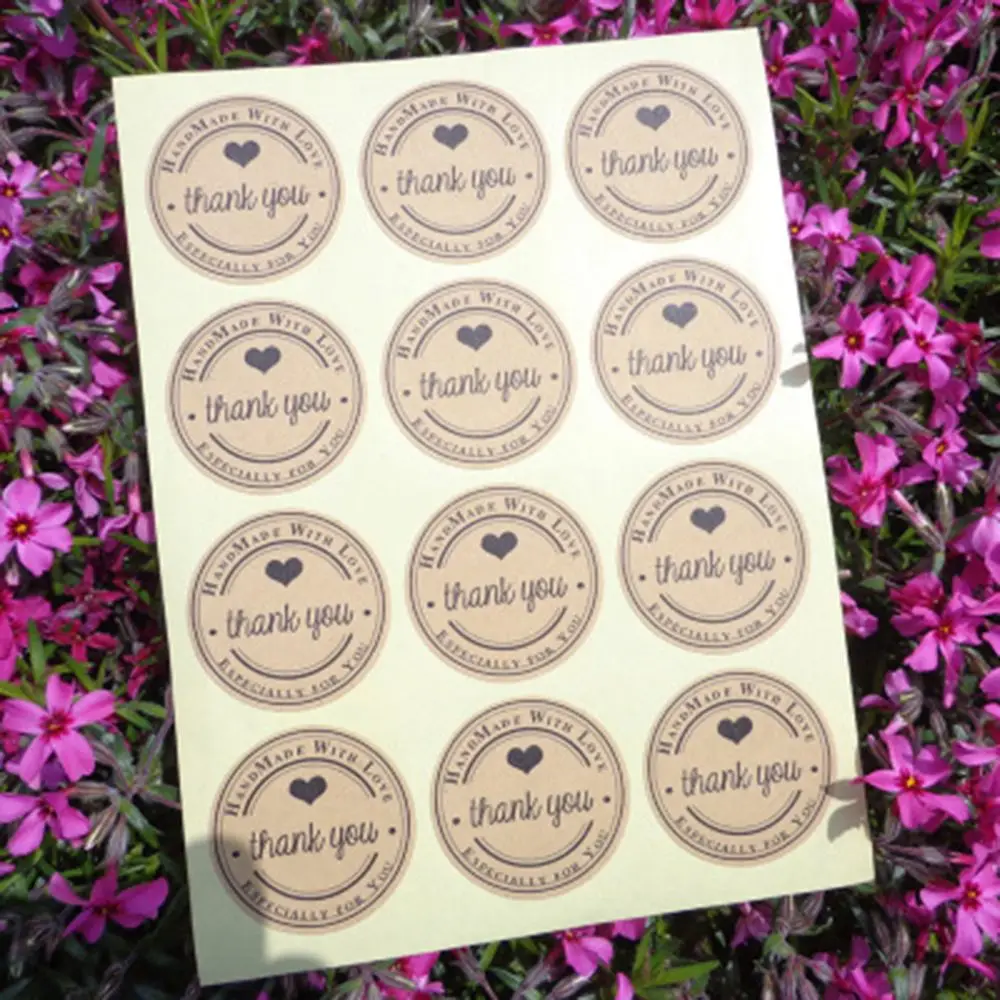 

60PCS Handmade wtih Love Red Heart Thank you Round Scrapbooking Paper Labels Seal Sticker, DIY Gift Sticker Dia.3.8cm