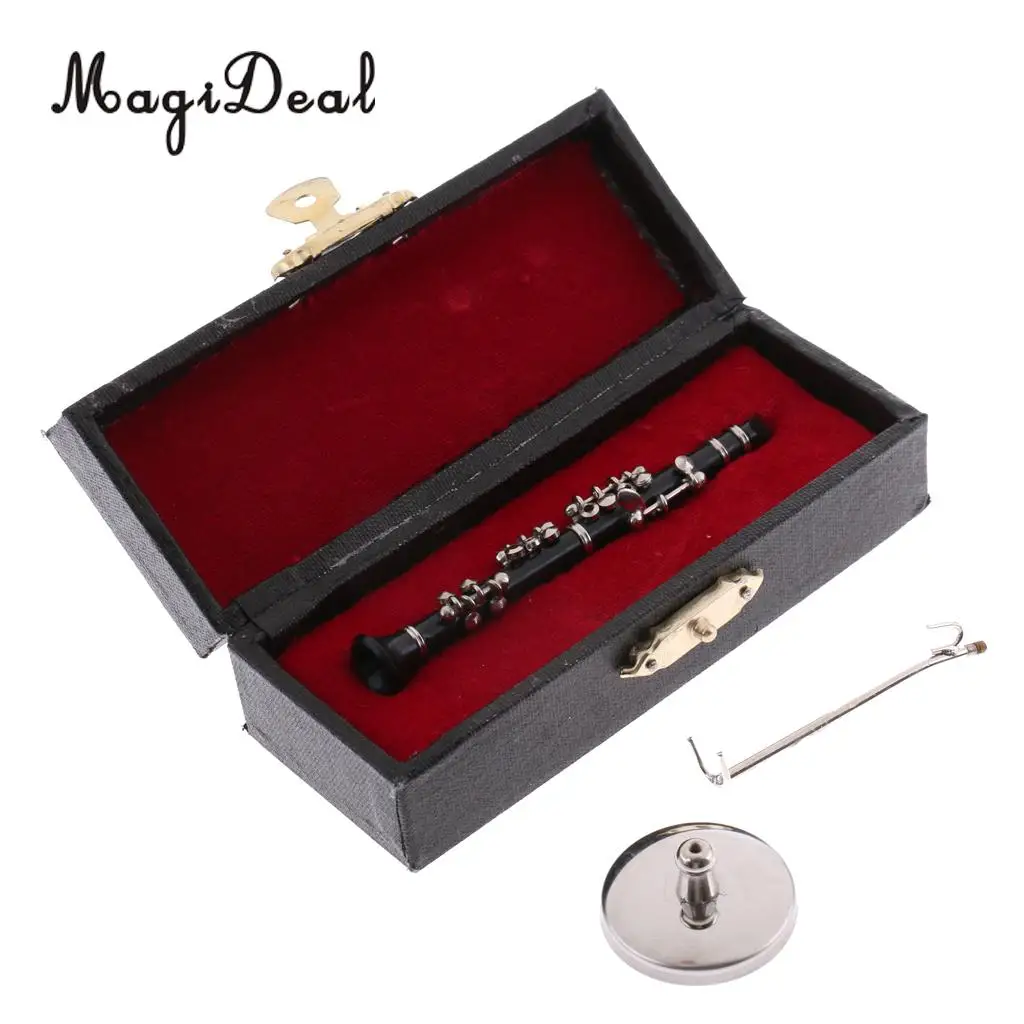 Miniature ABS Plastic Black Clarinet Musical Instrument with Box for 1/12 Dollhouse Music Room Table Decor Children Toy Gift