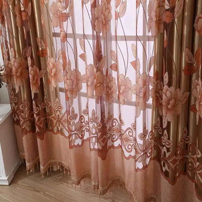 Renda Dicetak Benang Tirai Tirai Kain Pual Tulle Lotus Dicetak