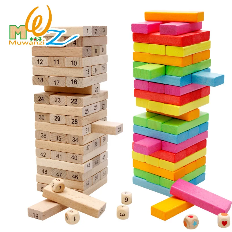 

MWZ 54pcs Stacked Domino Blocks Beech Wooden Building Parent-Child Interaction Stack Game Teaser Block Baby Educational Toy