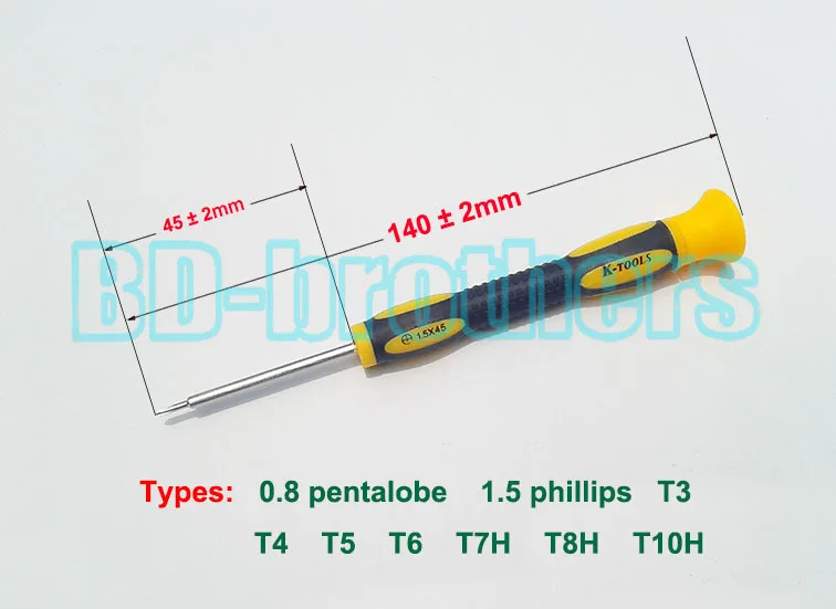 Высокое качество CR-V 45 мм резиновой ручкой 140 мм Отвёртки S 0.8 Pentalobe 1.5 Phillips T3 T4 T5 T6 t7h t8h t10h Отвёртки 100 шт