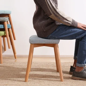 

Dining Stool Solid Wood Home Makeup Stool Creative Small Bench Living Room Sofa Fabric Square Stool Nordic Small Cha