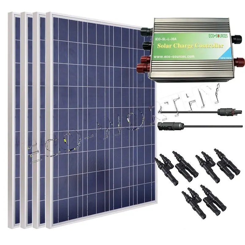 400Watt Poly Solar Panel Kit:4x100W Solar Cell Off Grid for 12V System RV Boat