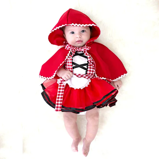 Robe Tutu + Cape pour nouveau-né fille, tenue du petit chaperon rouge, accessoire Photo de Cosplay, robes de fête, vêtements pour bébé 1