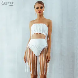 Adyce лето для женщин комплект с ремешками Vestidos Verano 2019 белый топы и брюки для девочек 2 комплект из двух предметов ленточки знаменитости