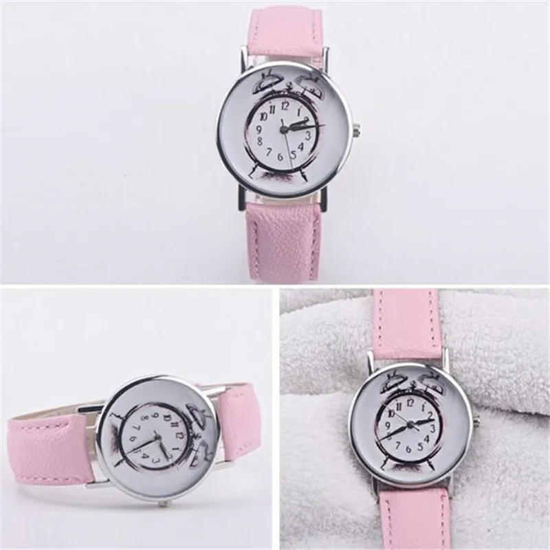Fashion Women Leather Alarm clock printing Analog Quartz Vogue Wrist Watch Casual Watch Clock Montre Femme #2AP26 (5)
