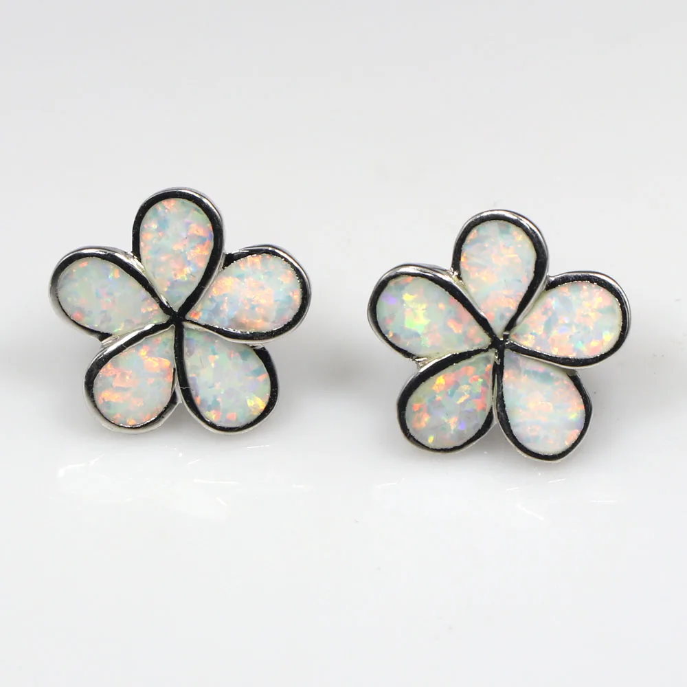 

JLE-1185 New Women's Plum Petals Stud Earrings Classic White Flowers Opal Earrings Ladies Fashion Jewelry