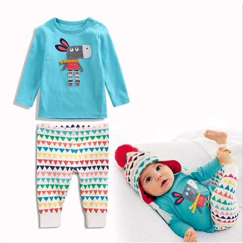 

New Spring Autumn Baby clothing Boys Long Sleeve Cartoon Donkey Girls Cotton Casual Set Newborn Baby Clothes