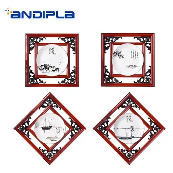 

Chinese Style Hollow Wooden Frame with Landscape Pattern Plate Decoration Office Tea Room Hang Wall Pictures Crafts Sent Friends