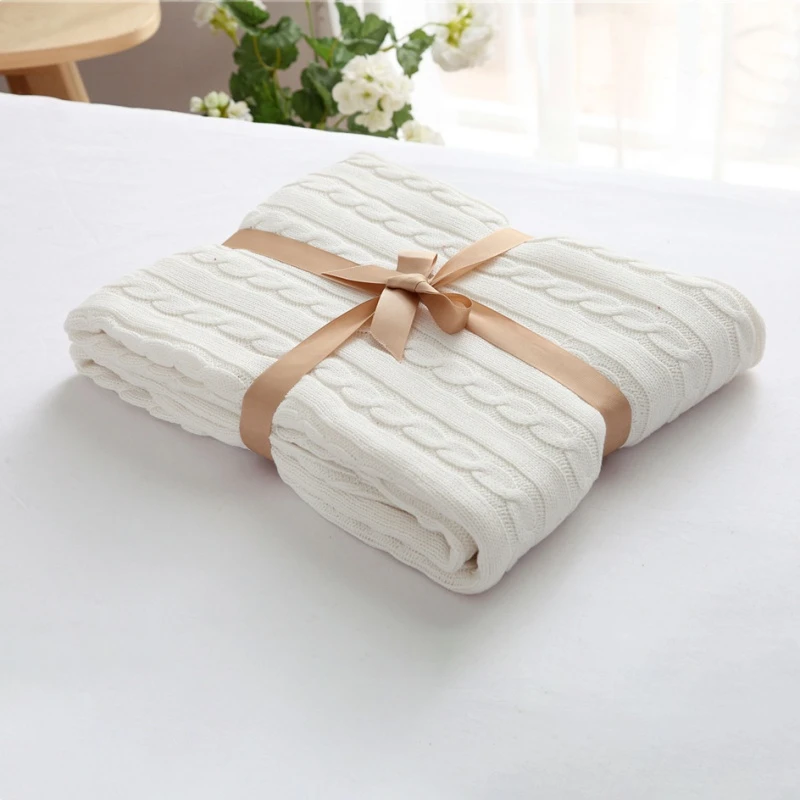 New Cotton Cable Knit Woolen Throw Sleeping Cover Twist Blanket for Air