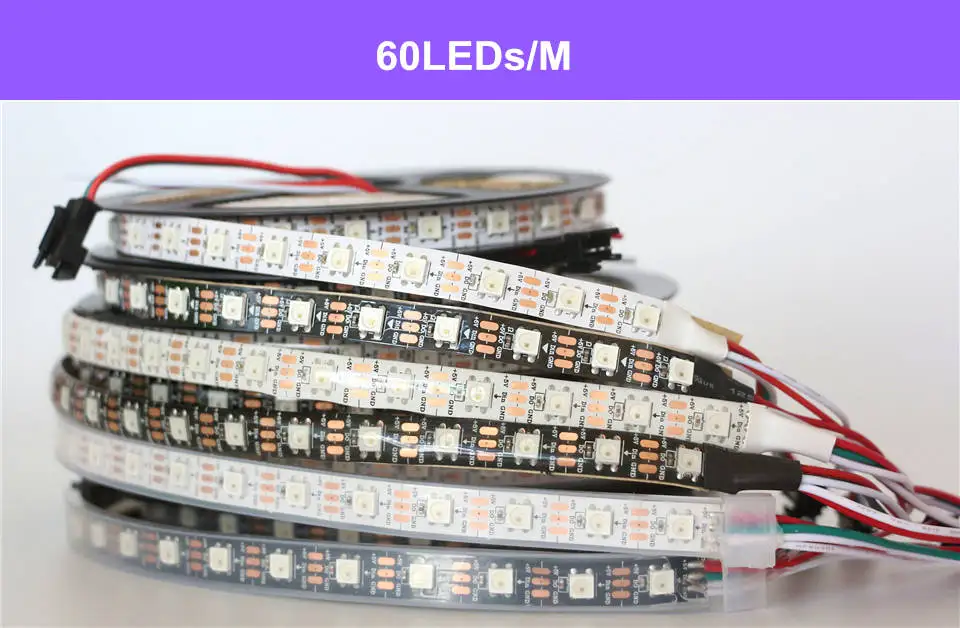 0,5 HDMI кабель 1 м 2 м 3 м 4 м 5 м WS2812B 30/60/144 светодиодов/m пикселей 5050 rgb индивидуально адресуемых полный цвет светодиодные полосы светильник dc 5v ленты лампы - Испускаемый цвет: 60Leds - 1M