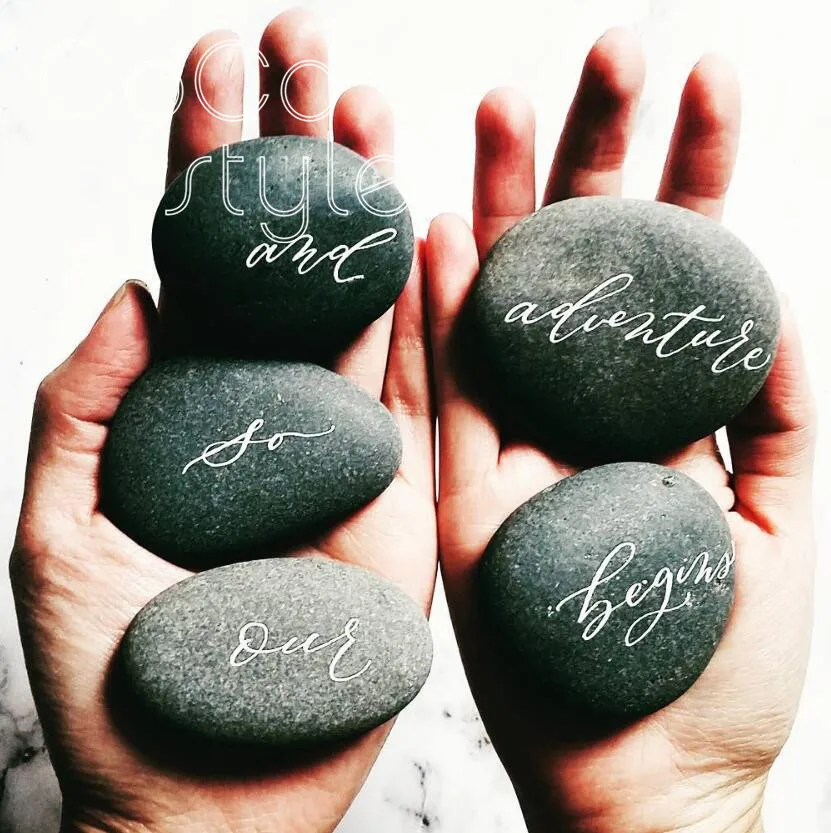  Cocostyles bespoke rustic cobblestone name card with hand writing for calligrapher wedding party in - 32891181352