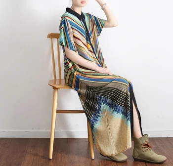 

19 summer new original design women's loose large chiffon stripe printed long cardigan dress free shipping