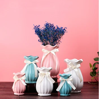 

Europe Ceramic Stripe Vase Classic Tabletop Flower Vases For Decoration Wedding Home Decorations vase with ribbon decoration