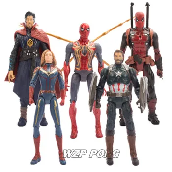 

5pcs/lot Avengers Captain Marvel Captain America Deadpool Spider-Man Figurine Toys PVC LED Light Movable Joint Action Figure Toy