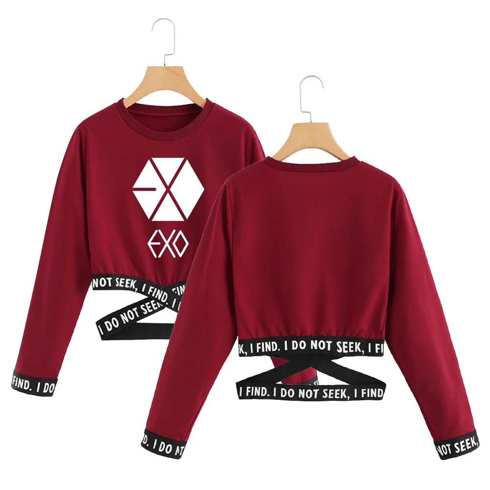 

2019 Exo Tempo Sweatshirt Spring Kpop Harajuku Crop Top Women Clothes 2019 Korean Streetwear Women Long Sleeve Fashion Tops