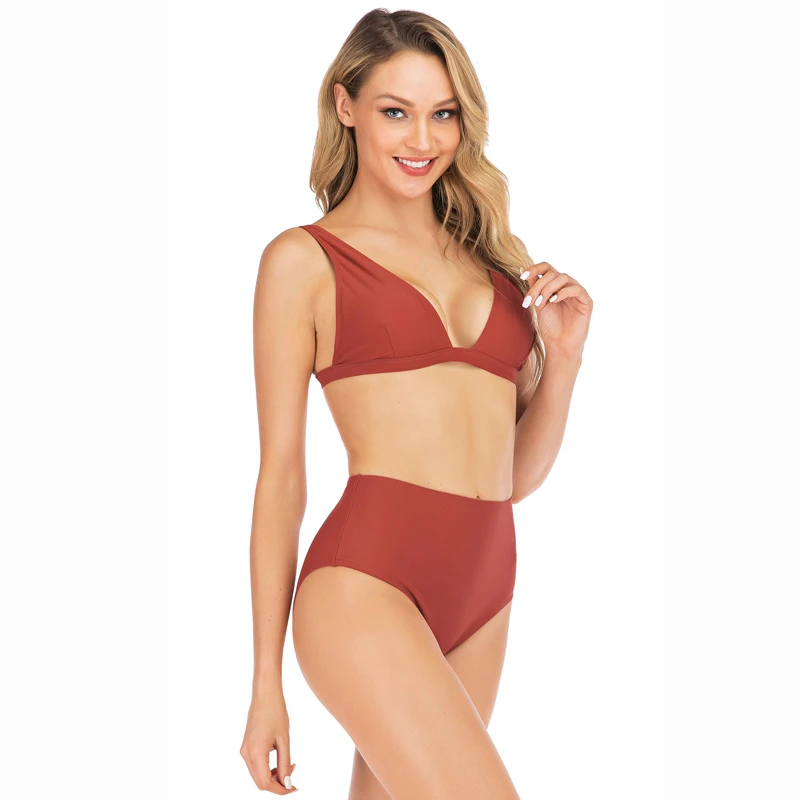 

2019 Bath Suit Two Pieces High Waist Sexy Bikini Set Solid Push Up Swimsuit Female Beachwear Swimwear Summer Biquini Beach Wear