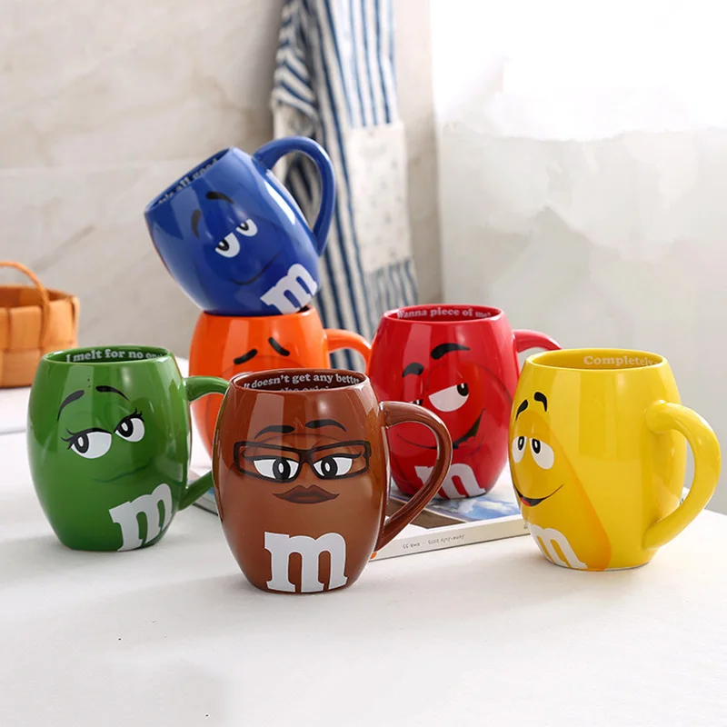 Новинка m& m кофейные кружки чашки для чая и кружки 600 мл Мультяшные милые выразительные знаки Большая емкость посуда для напитков рождественские подарки на день рождения - Цвет: 6Pcs M Bean Mug
